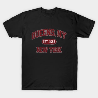 Queens NY Arch Distress Basic Retro Print T-Shirt